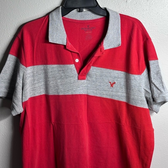 American Eagle Men Red/Gray Polo‎ Shirt Size Large Core Flex - Picture 2 of 9